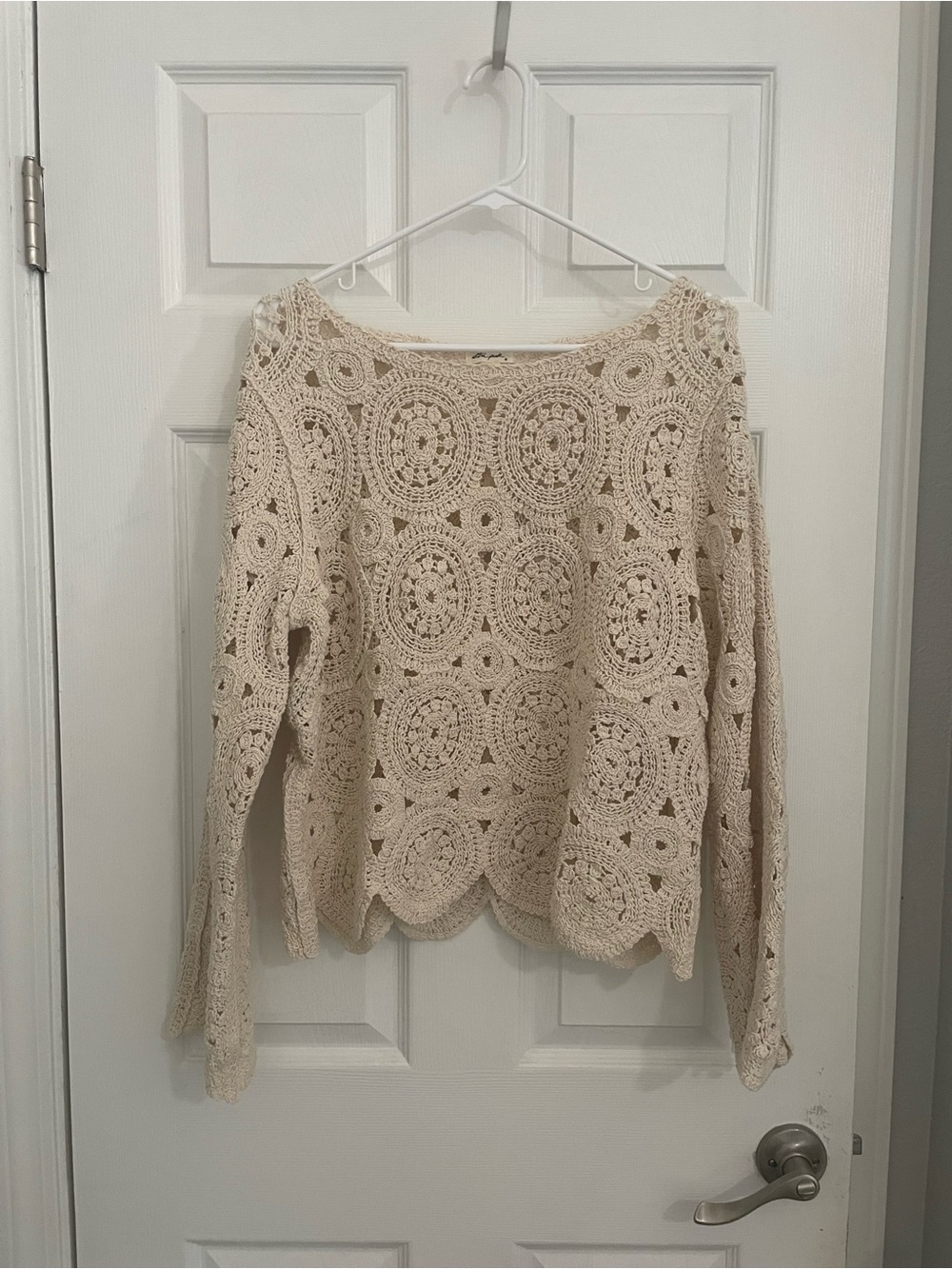Cream Crochet Scoop Neck Summer Sweater